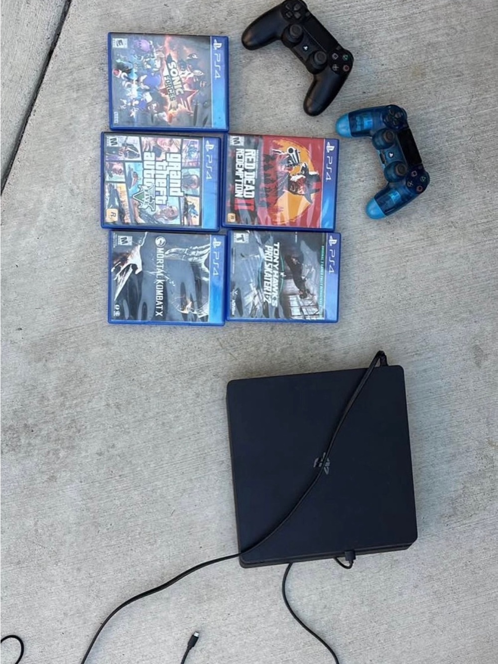 Sony Black PS4 Slim Console Bundle with Black and Translucent Blue Controllers